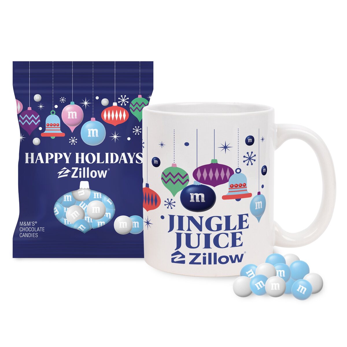 NC Custom holiday mug and M&M'S gift set decoration example